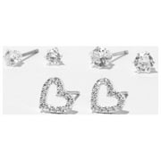 Claires Silver 3 and 4MM Cubic Zirconia Stud with Hearts, 3-Pack