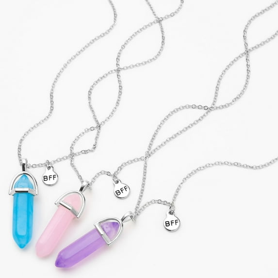 Claire's Silver Best Friends Colorful Pendant Necklaces - 3 Pack, Silver,Adult.