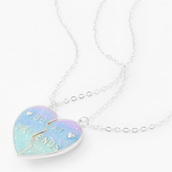 Claire's Silver Best Friends Necklace Set Enamel Heart Pendant BFF Split