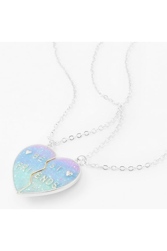 Silver Best Friends Necklace Set Enamel Heart Pendant BFF Split