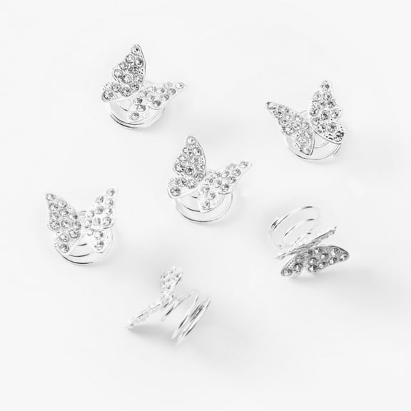 Claire's Silver Butterfly Rhinestone Hair Spinners - 6 Pack