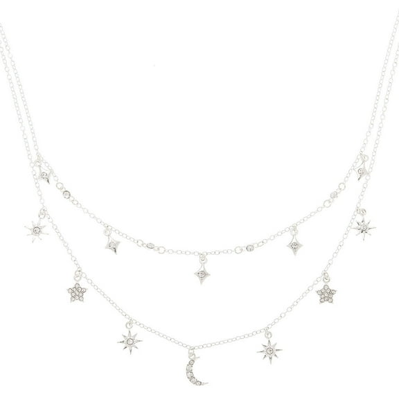 Claire's Silver Celestial Charm Multi Strand Necklace, Silver,Adult.