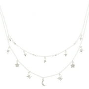 Claires Silver Celestial Charm Multi Strand Necklace, Silver,Adult.