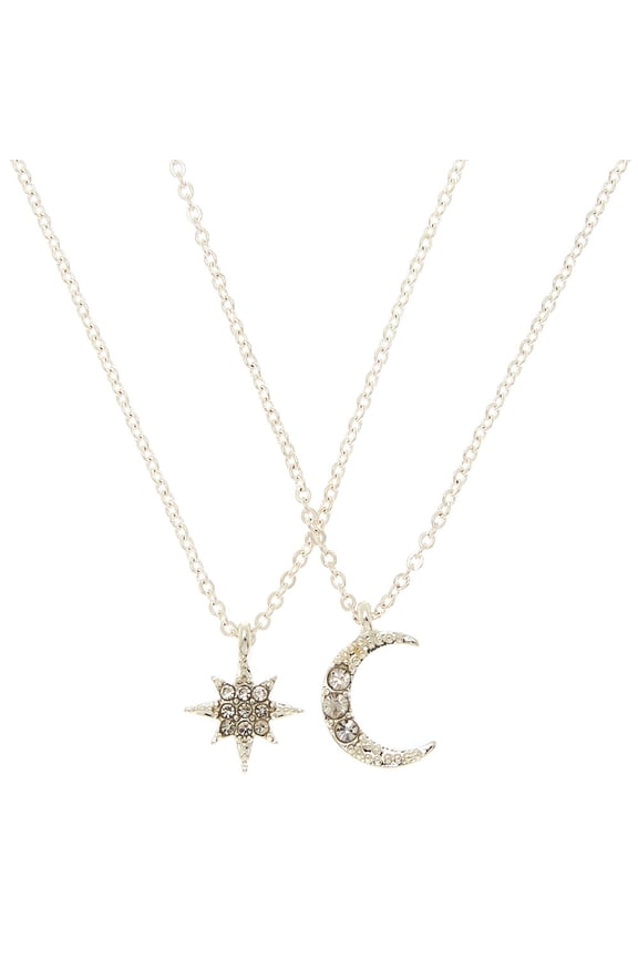 Silver Celestial Pendant Necklaces - 2 Pack, Silvertone,Adult.