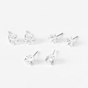 Claires Silver Cubic Zirconia 5MM Round Stud Earrings - 3 Pack
