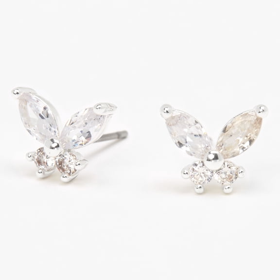 Claire's Silver Cubic Zirconia Butterfly Stud Earrings Female Tween