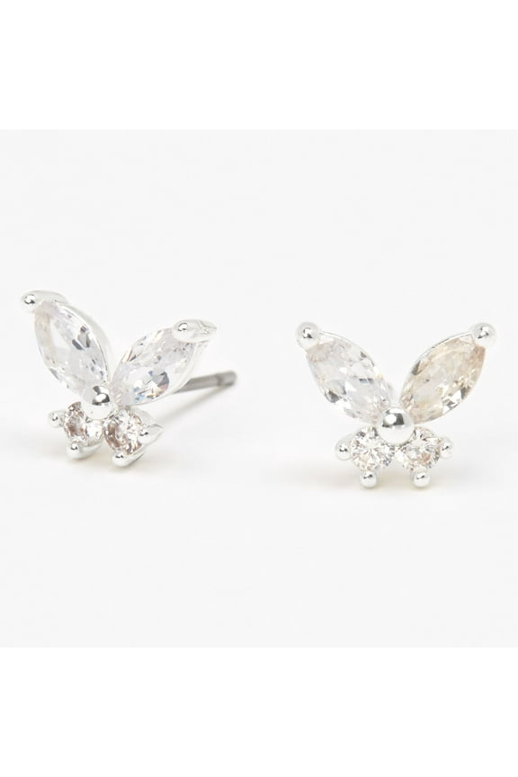 Silver Cubic Zirconia Butterfly Stud Earrings Female Tween