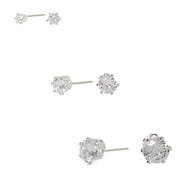 Claires Silver Cubic Zirconia Round Stud Earrings - 3MM, 5MM, 7MM