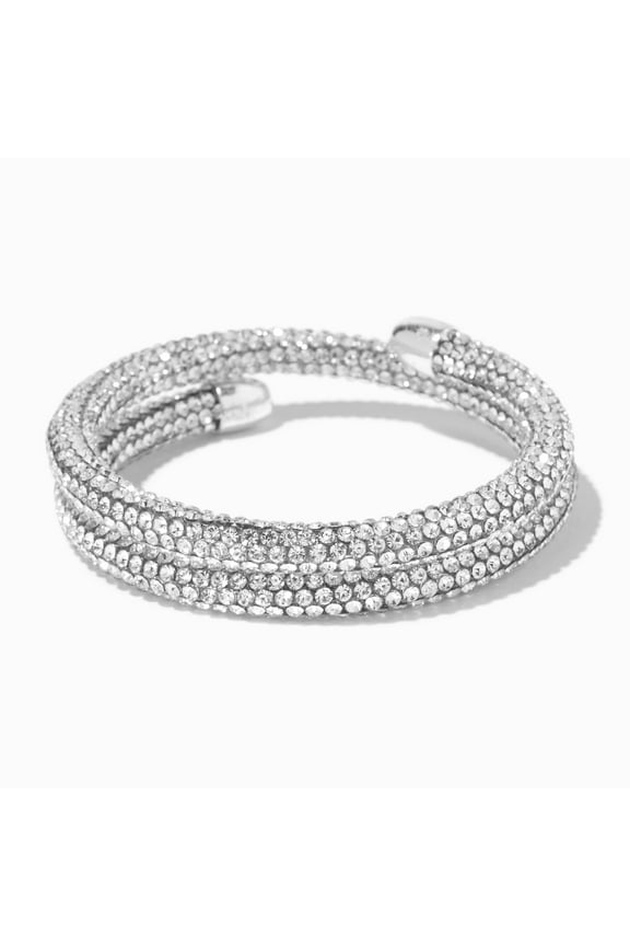 Silver Pave Crystal Coil Wrap glass Bracelet for tween,teen