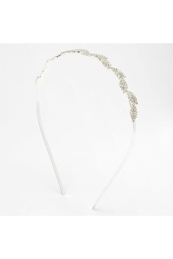 Silver Pave Rhinestone Leaf Headband