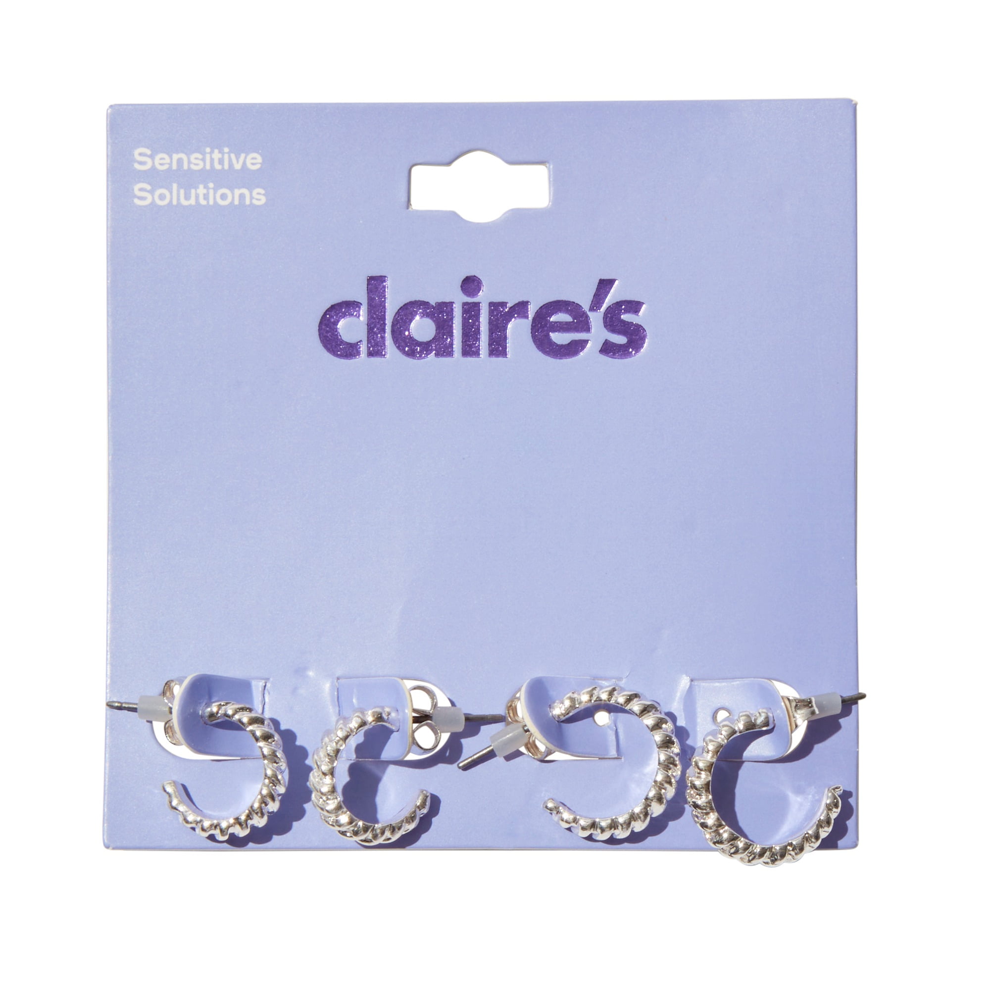 Claire's Silver Twisted Rope Tiny Hoop Earrings for Women and Girls, 2-Pack