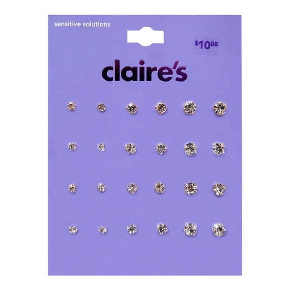 Claire's Silver and Gold Graduated Crystal Stud Earring Set, 12-Pack, Child, Teen, Adult