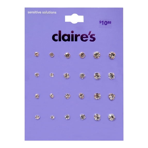 Claire's Silver and Gold Graduated Crystal Stud Earring Set, 12-Pack, Child, Teen, Adult