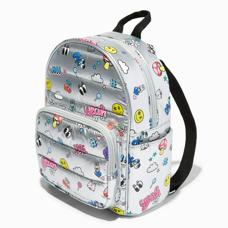 Claire's Small Backpack Girls Purse - Fun Funky Fashion Accessory Mini Backpacks for Kids Little Girl, Tweens and Teens - Silver Y2K Icons Nylon