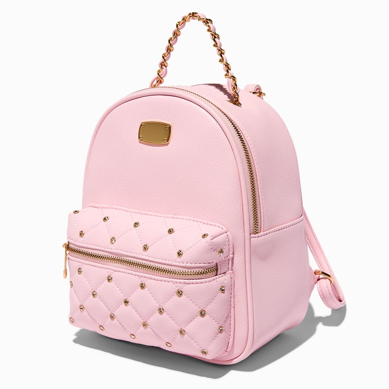 blush pink mini backpack Claire's Rhinestone-Studded Blush Pink Quilted Small Backpack