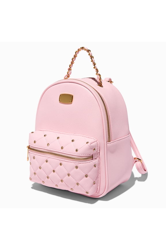 Small Blush Pink Backpack with Gemstones, Front Zipper Pocket and Adjustable Straps