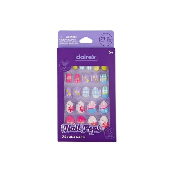 Claire's Smile Daisy Print Oval Shaped Press-on Nails, 24 Nails