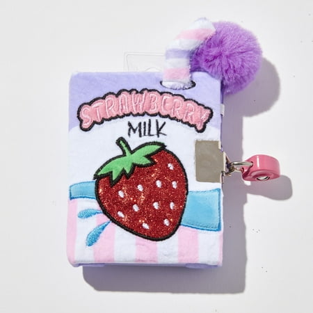 Claire's Strawberry Milk Fuzzy Mini Diary with Lock and Key, 25 Pages, Children's