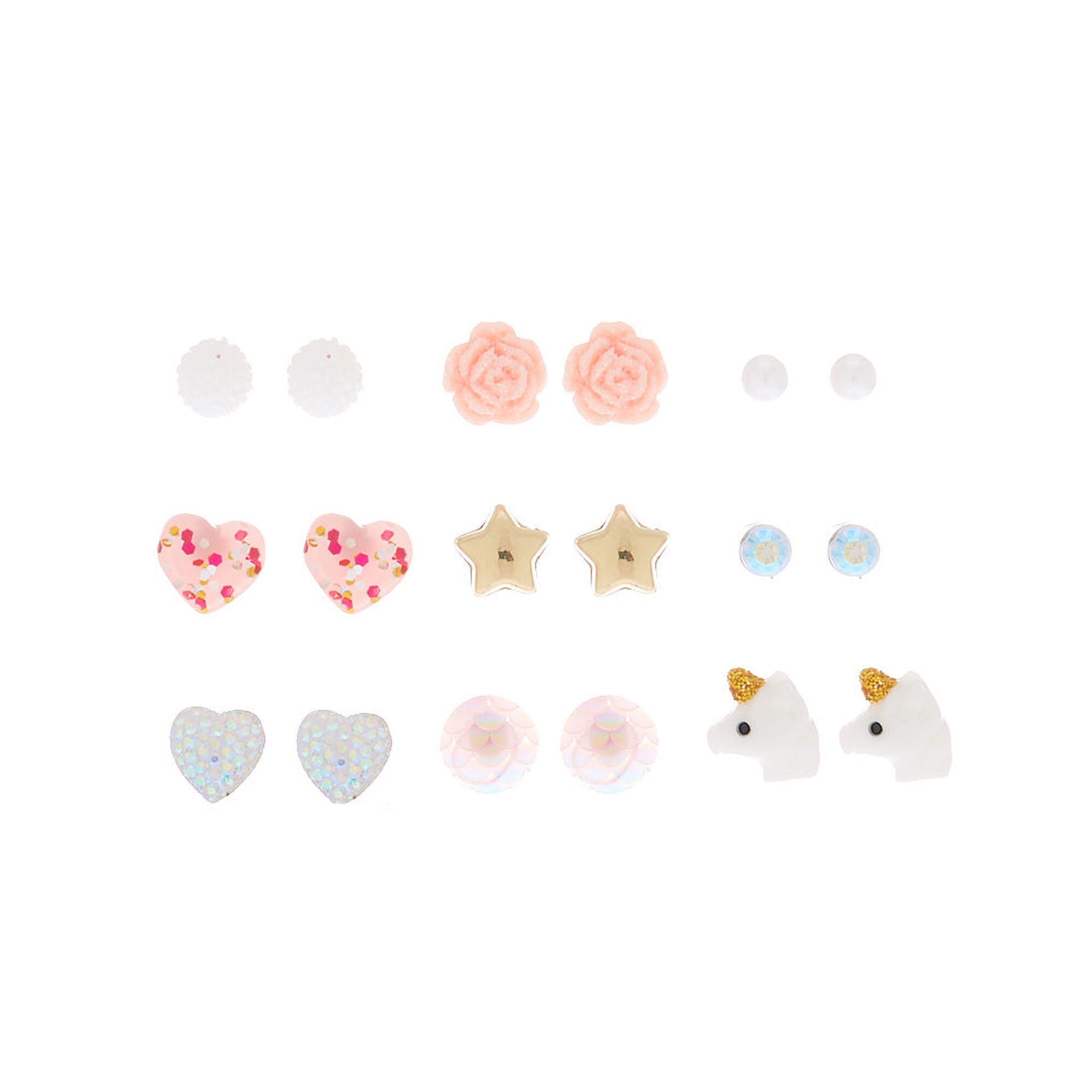 CLAIRE'S Sweet & Sparkling Stud Earrings - Pink, 9 Pack