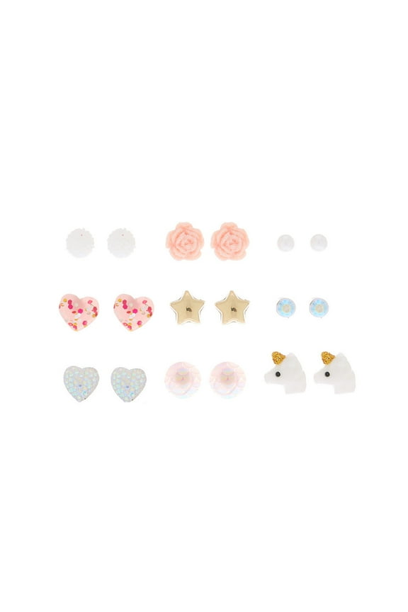 Sweet & Sparkling Stud Earrings - Pink, 9 Pack
