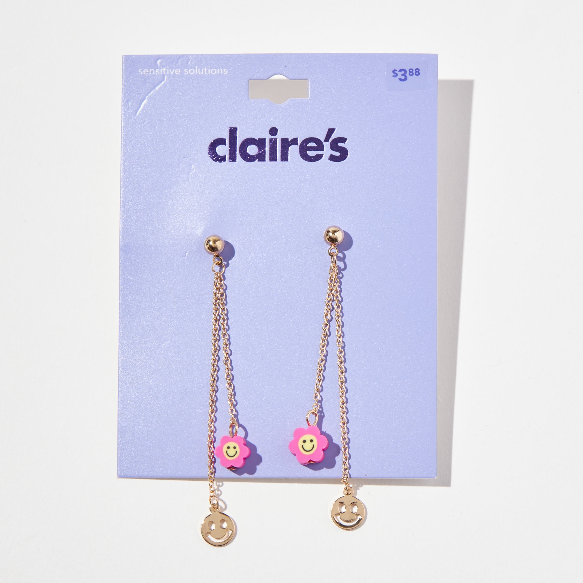 Claire's Teen Girl's Pink and Gold Smiley Face Drop Earrings