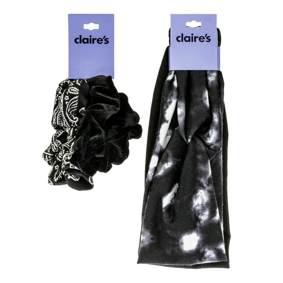 Claire's Teen Girls' Black Hair Bundle, Holiday Gifts, Scrunchies and Headbands, 4pc