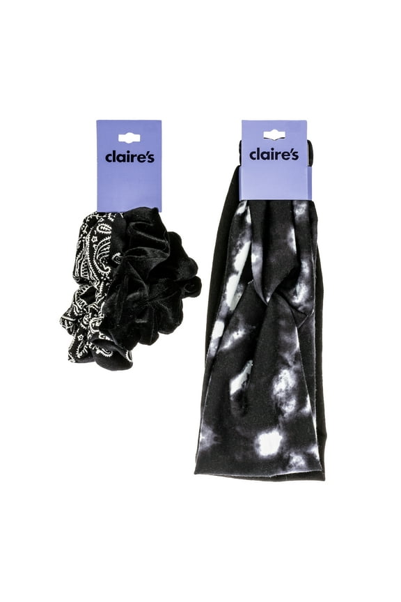 Teen Girls' Black Hair Bundle, Holiday Gifts, Scrunchies and Headbands, 4pc