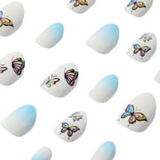 Claires Teen Girls Blue and White Ombre Butterfly Almond Shape Press-on Nails, 24-Pack