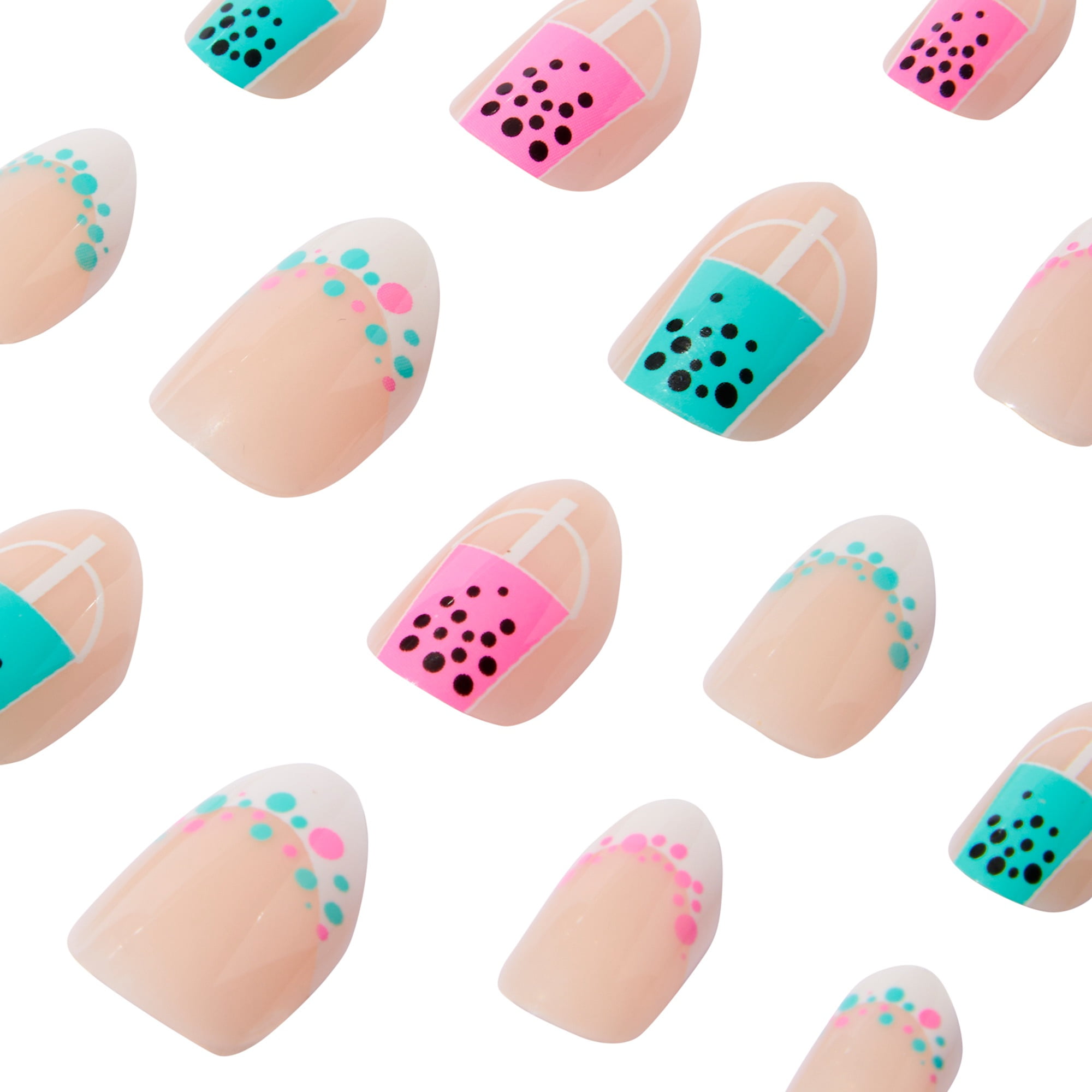 Claire's Teen Girls Boba Tea French Mani Press-on Nail Set, 24 Faux Nails