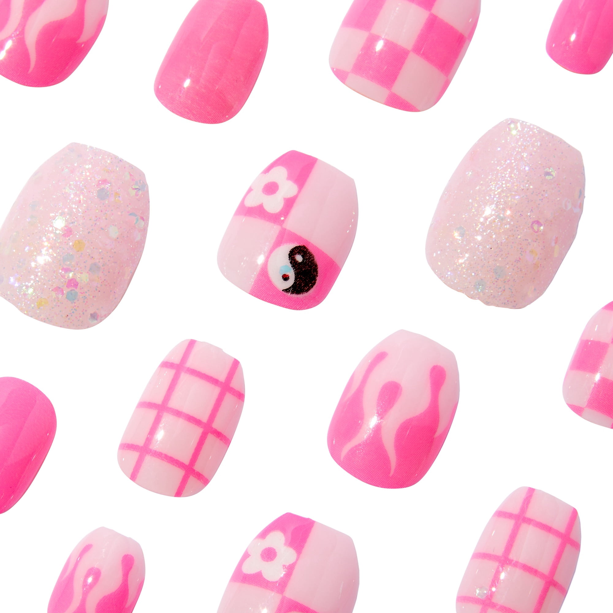Claire's Teen Girls Funky Pink Stiletto Shaped Press-on Nails, 24 Faux Nails