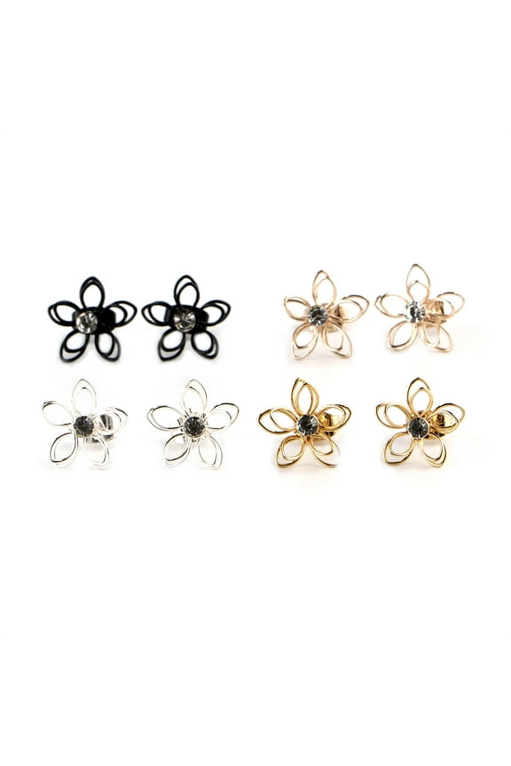 Teen Girls Metal Tone Flower Stud Earring Set, 4-Pack, Sensitive Solutions