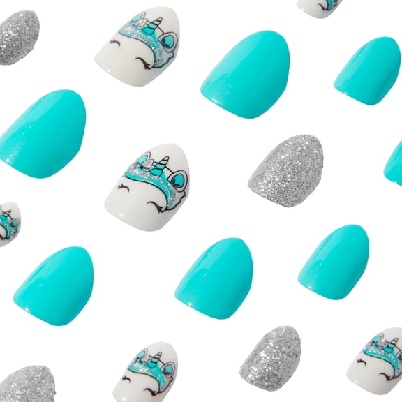 Claire's Teen Girls Mint and Sparkly Almond Shape Press-on Nails, 24-Pack