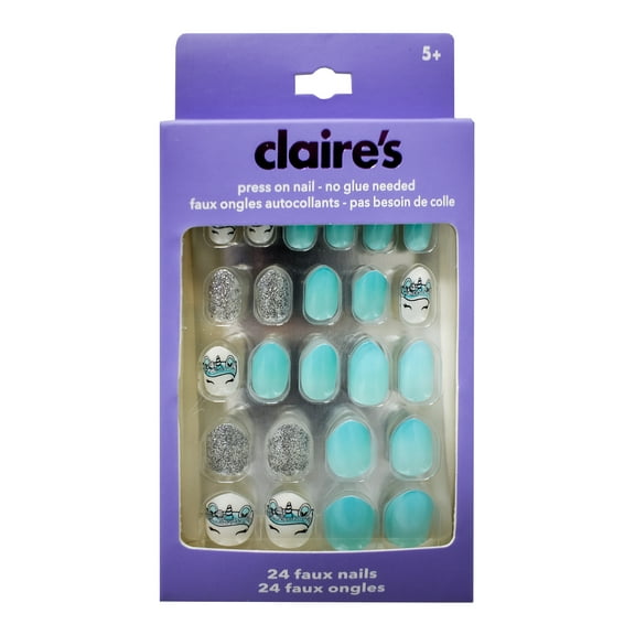 Claire's Teen Girls Mint and Sparkly Almond Shape Press-on Nails, 24-Pack