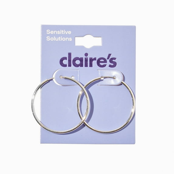 Claire's Teen Girls Silver 30 MM Hoop Earrings, Sensitive Solutions, 1-Pack