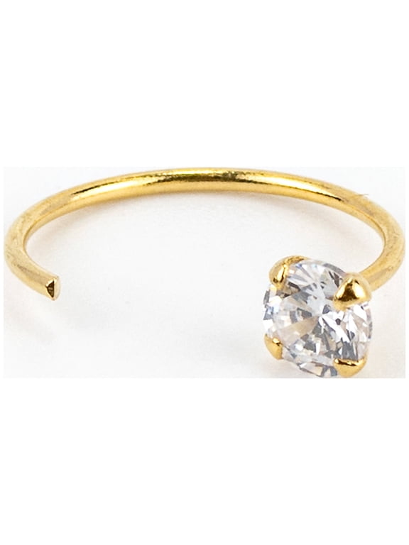 Teen and Adult Gold 22G Cubic Zirconia Gemstone Open Hoop Nose Ring, 1 Pack