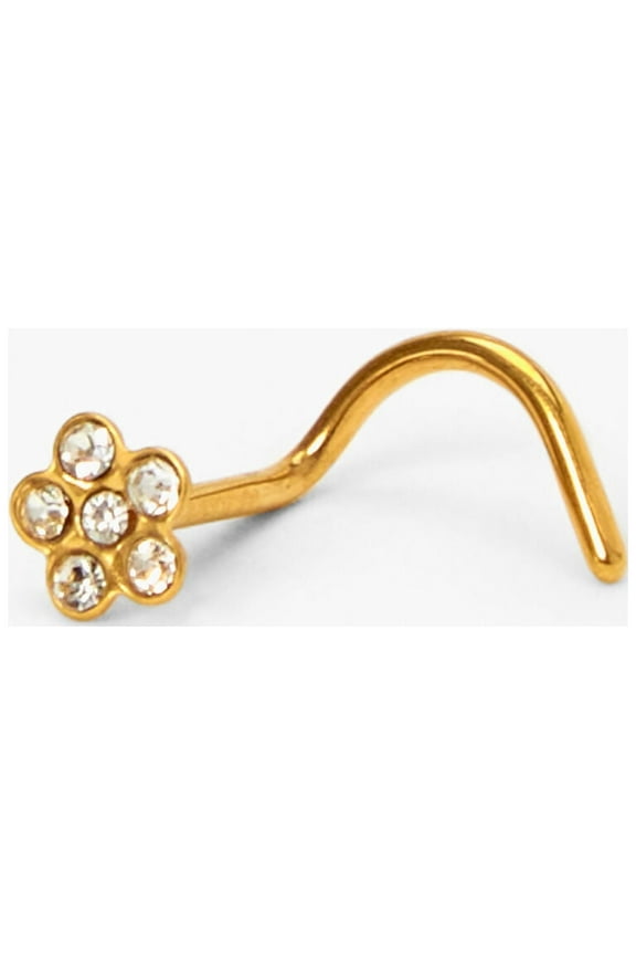 Teen and Adult Gold Titanium Embellished Flower Cubic Zirconia, 20G Nose Stud