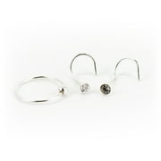 Claires Teen and Adult Woman Sterling Silver 22G Ball and Crystal Nose Rings, 3 Pack