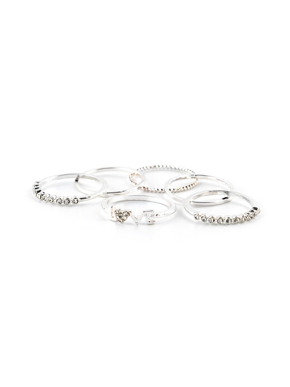 Teenager's Mix an Match Sterling Silver Love Rings, Assorted Set, Size 8, 6 Pack