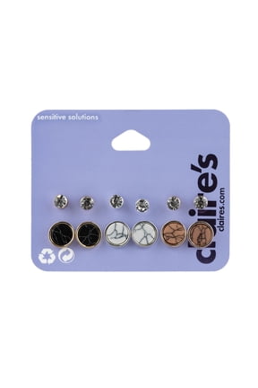 Teenager's Mixed Metal Crystal Marble Stud Earrings Set Post Back 6 Pack 01224 Teen Female