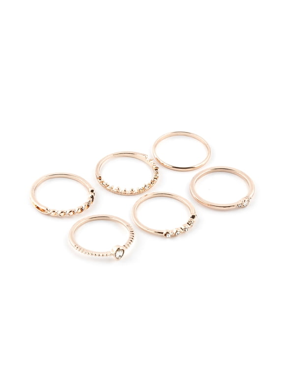 Teenager's Rose Gold Royal Glam Rings, Assorted Set, Size 9, 6 Pack, 06820