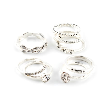 Claire's Teenager's Silver Studded Assorted Ring Set, Ring Size 6/7, Small/Medium, 8 Pack, 06846