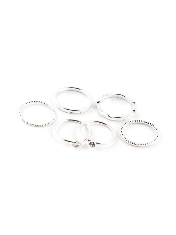 Teenager's Silver Textured Rings, Assorted Set, Size 8, 6 Pack, 07064