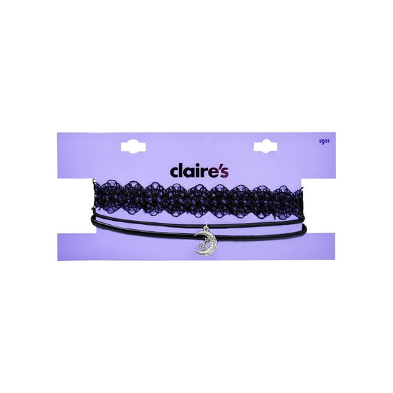 Claire's Teenagers Black Moon Choker Necklaces Set, Jewelry Gift, 3 Pack, 73248