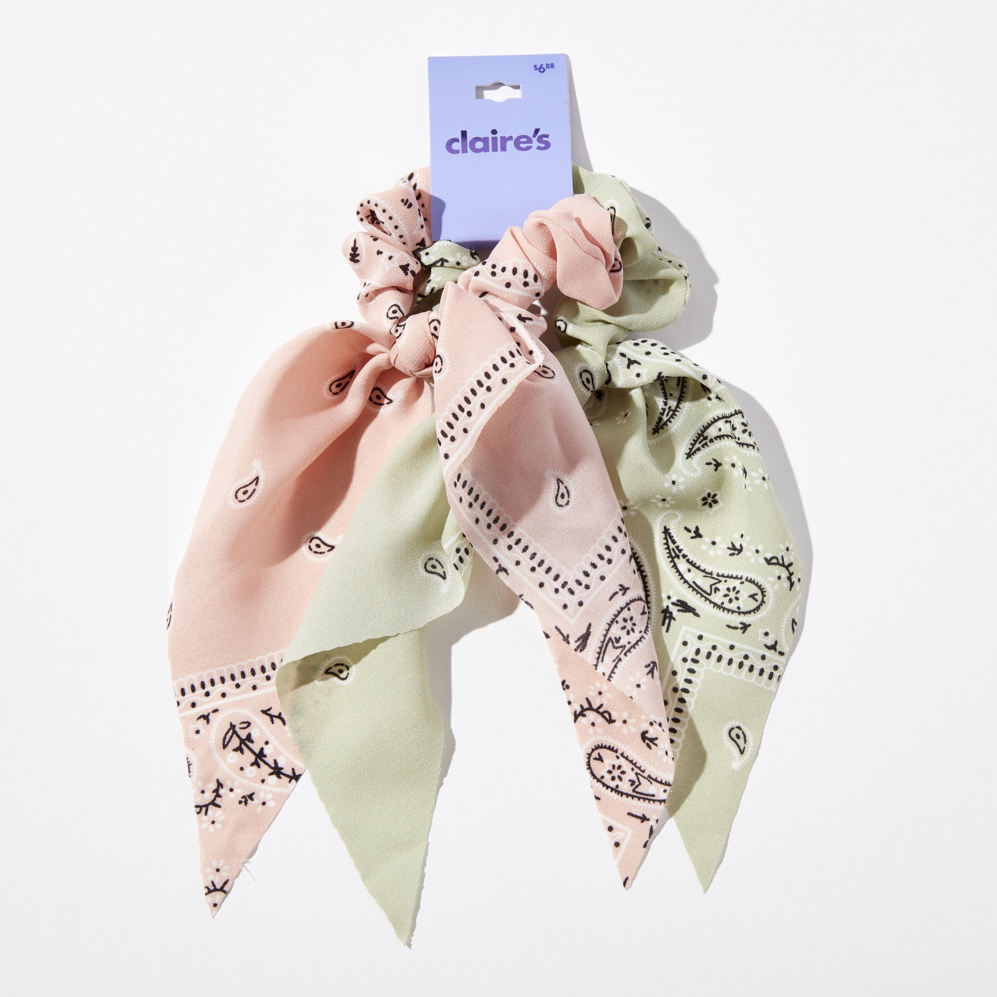 Claire's Tie Bandana Pastel Pink and Mint Green Hair Ties, 2Pack