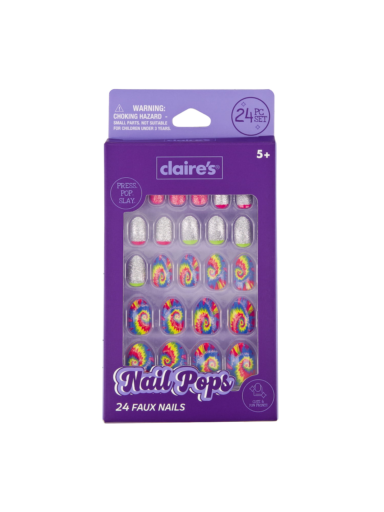 Claire's Tie Dye Print Oval Shaped Press-on Nails, 24 Nails