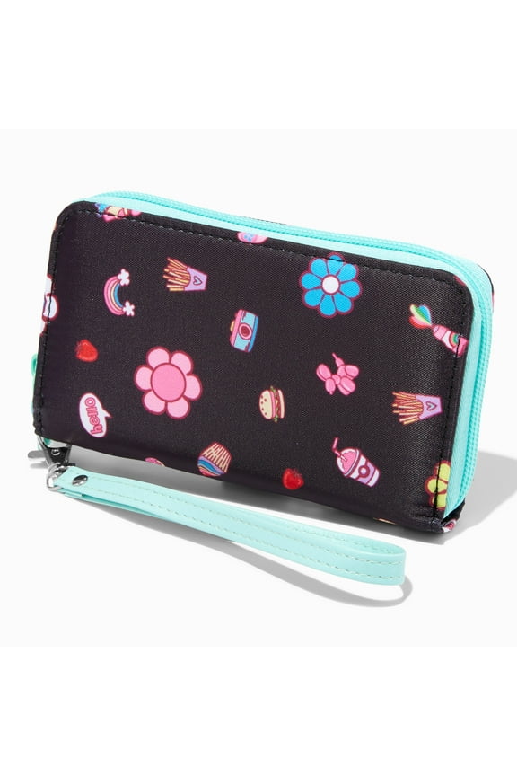 Trendy Icons Print Wristlet, Blue
