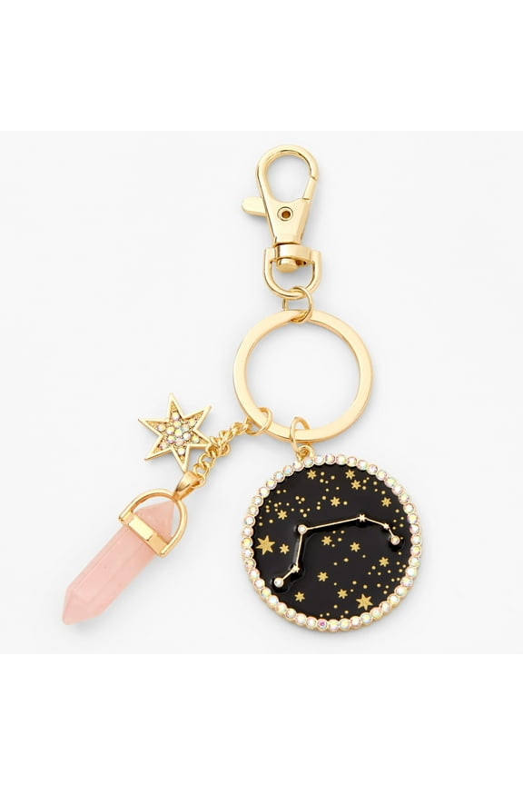 Tween Accessories Zodiac Keyring with Gemstone Star and Pink Crystal, Aries