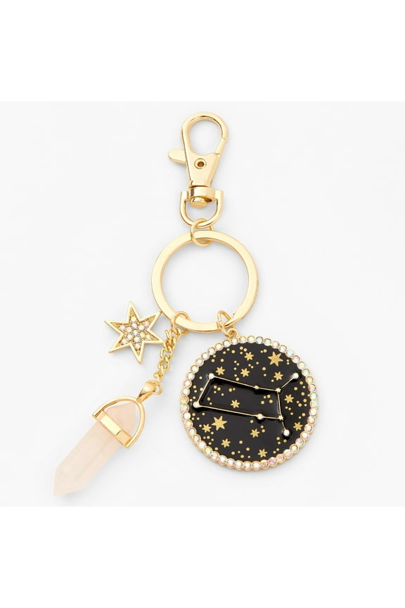 Tween Accessories Zodiac Keyring with Gemstone Star and Pink Crystal, Gemini