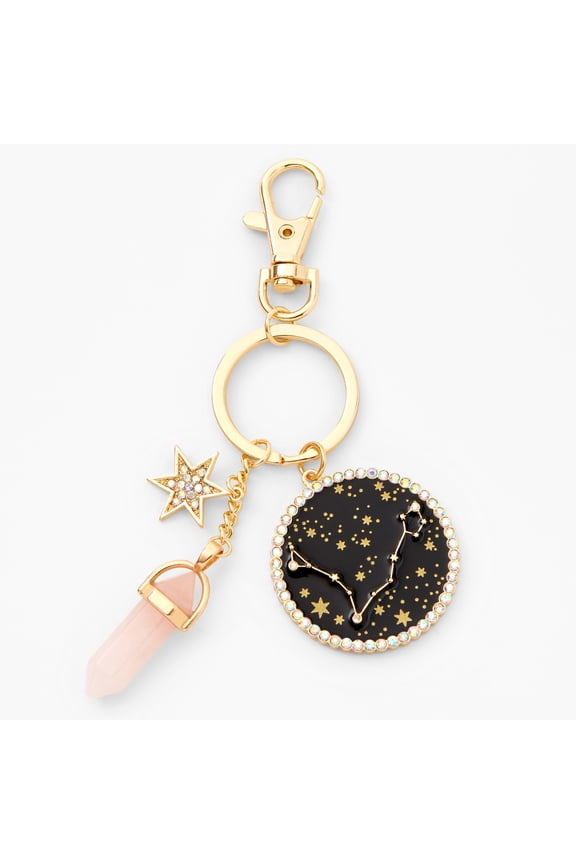 Tween Accessories Zodiac Keyring with Gemstone Star and Pink Crystal, Pisces