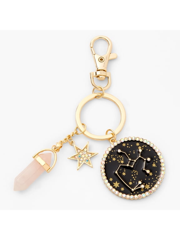 Tween Accessories Zodiac Keyring with Gemstone Star and Pink Crystal, Sagittarius